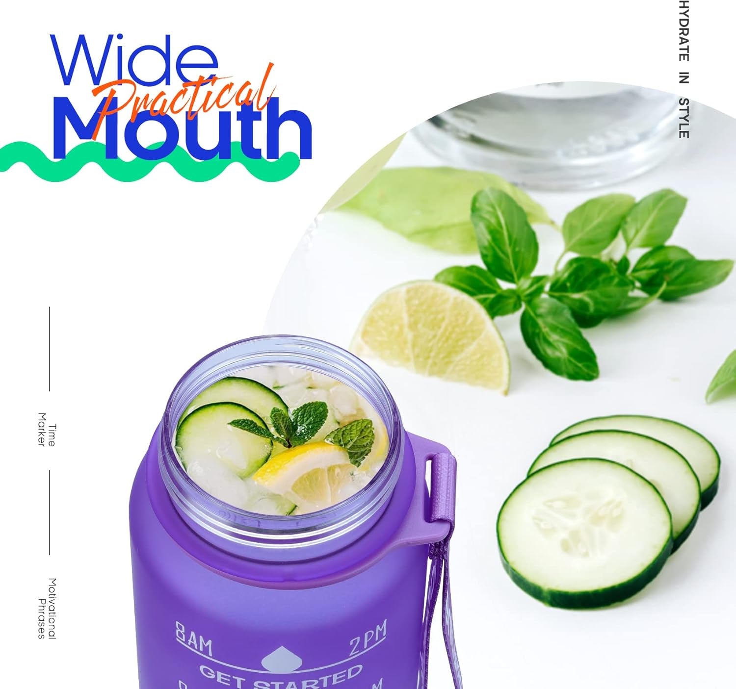 32Oz Large Leakproof BPA Free Drinking Water Bottle with Time Marker & Straw to Ensure You Drink Enough Water Throughout the Day for Fitness and Outdoor Enthusiasts-Ombre Purple Green